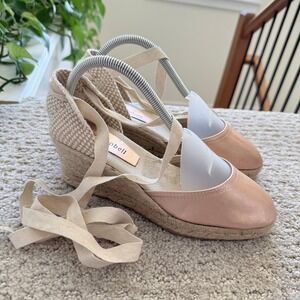 Jeffrey Campbell 9.5 Espadrille Wedge Sandal ANKLE Tie Rose Gold WOMEN 40 RESORT